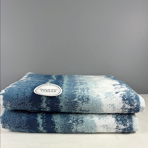 Cotton Thread Other - Common Thread Bath Towel Set Blue White Abstract Pattern 100% Cotton 2 pc NEW